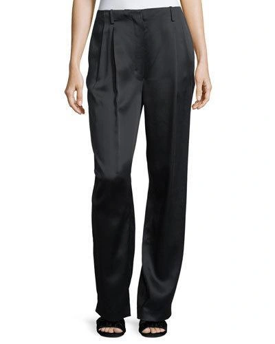 The Row Firth Satin Wide-leg Pants In Black