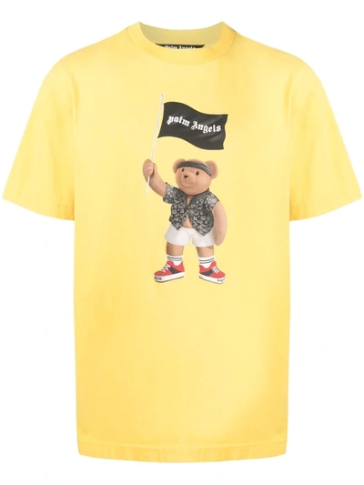 Palm Angels Pirate Bear Graphic-print Cotton-jersey T-shirt In Yellow