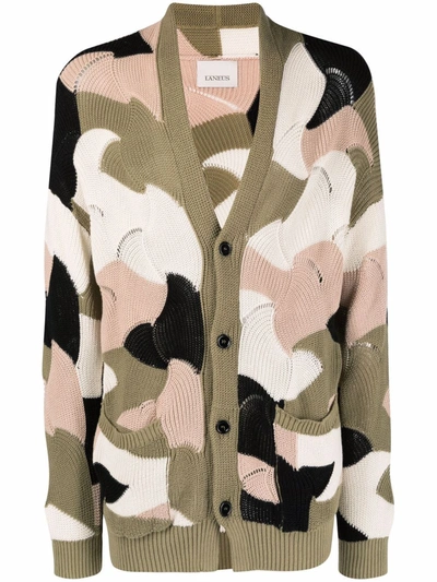 Laneus Camouflage Knitted Cardigan In 绿色