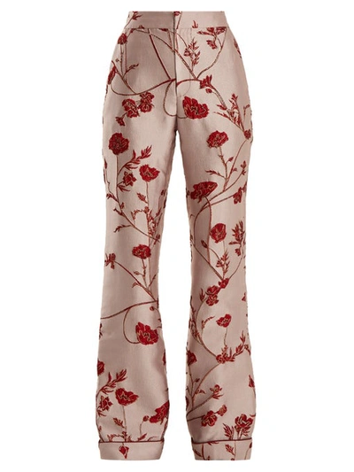 Johanna Ortiz Jancita High-rise Flared Brocade Trousers In Pink Red