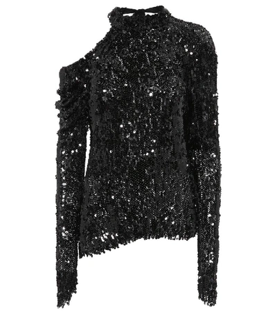 Magda Butrym 'oxford' Cutout Shoulder Sequin Knit Top In Black
