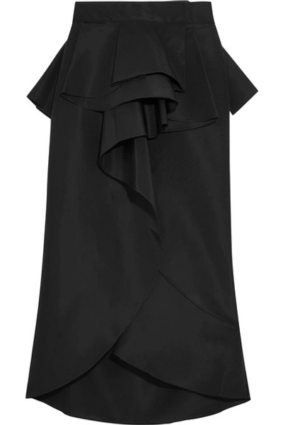 Johanna Ortiz Talisman Ruffled Silk-faille Wrap Midi Skirt In Black