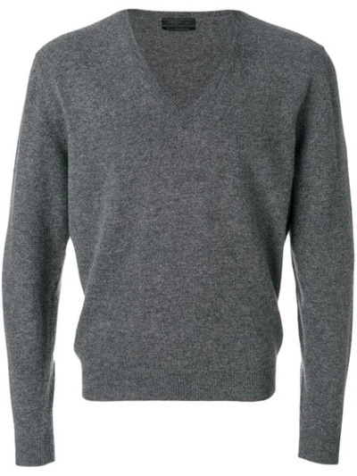 Prada V-neck Wool Sweater In Grey