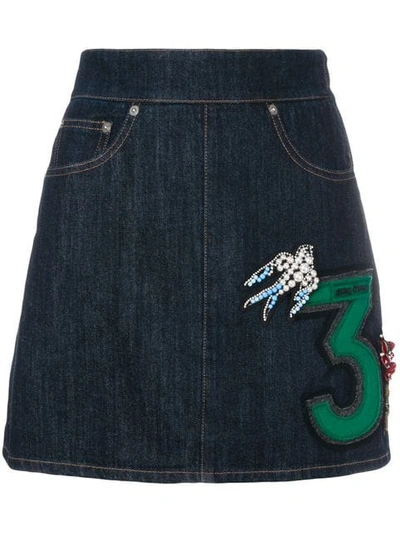 Miu Miu Denim Skirt With Embroidered Number In Lleu