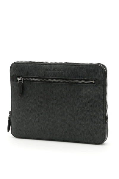 Ferragamo Revival Document Holder In Grigio Nerogrigio