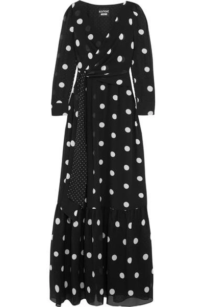 Boutique Moschino Polka-dot Silk-chiffon Maxi Dress In Black