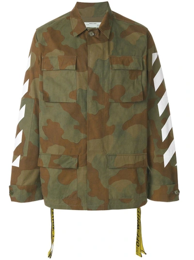 Off-white Camouflage Cotton Sahariana In Verde