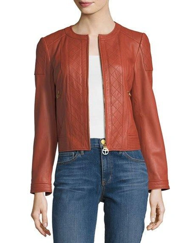 Tory Burch Ryder Quilted Leather Jacket In Brown | ModeSens