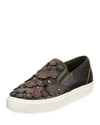 Coach Tea Rose Embellished Leather Skate Sneaker In Black