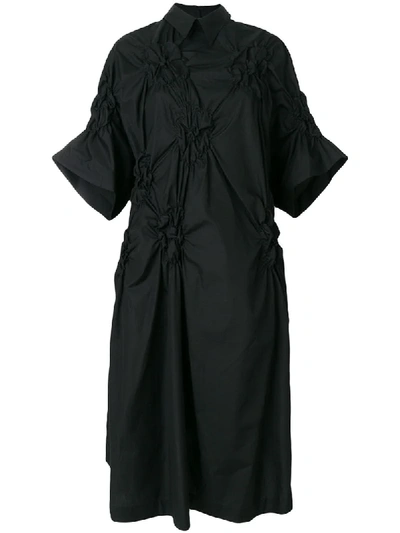 Simone Rocha Flower Smocking Cotton Dress In Black | ModeSens