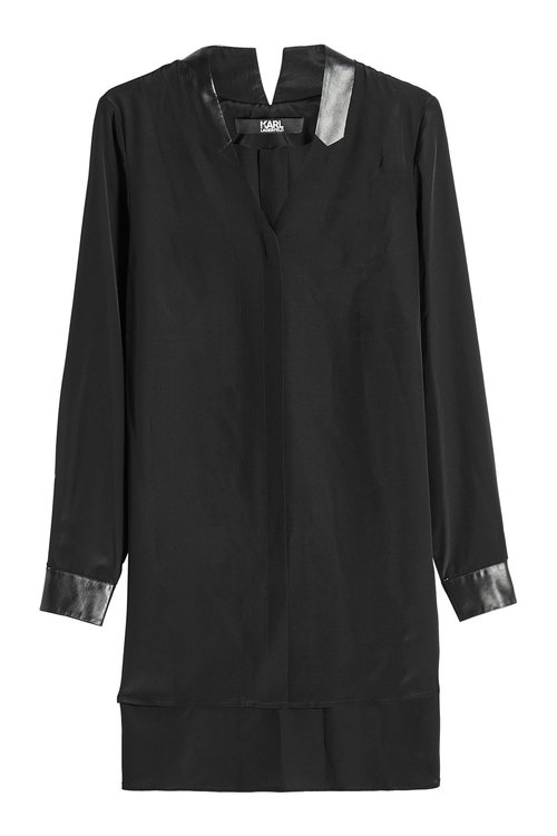 Karl Lagerfeld Silk Tunic With Leather In Black Modesens