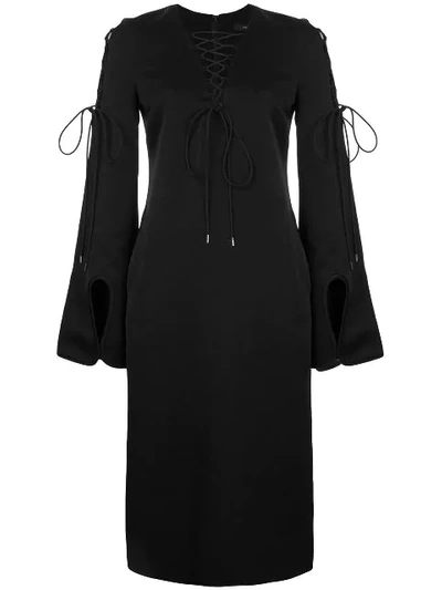 Ellery 'crescendo' Lace-up Flared Sleeve Long Dress In Black
