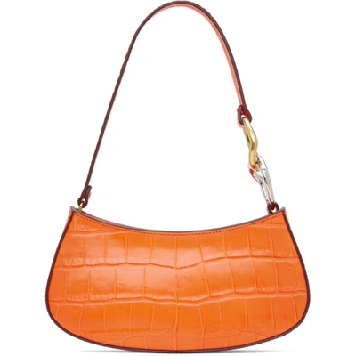 Staud Ollie Crocodile-effect Leather Shoulder Bag In Orange