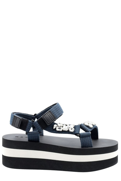 Marni Black Embellished Platform Sandals In Black/white