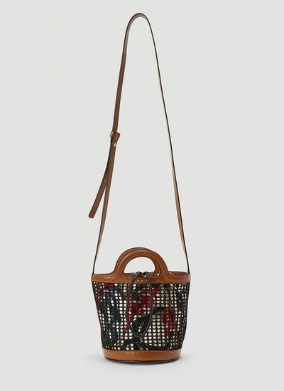 Marni Leather-trimmed Crocheted Bucket Bag In Brown