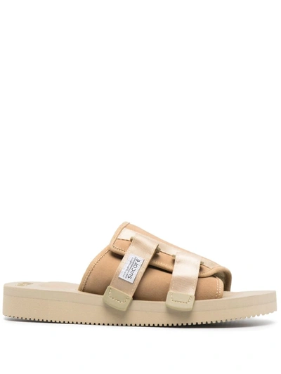 Suicoke Stitched Touch-strap Slides In Neutrals