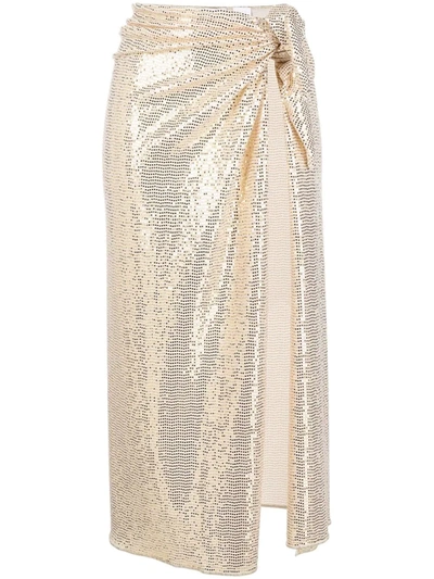 Oseree Sequinned Sarong Skirt In Gold