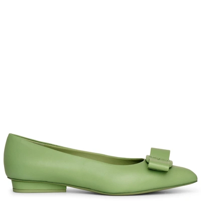 Ferragamo Ladies Hedren Green Leather Ballet Flats, Brand Size 7 D