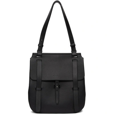 Ferragamo Cervo Leather Messenger Bag In Black