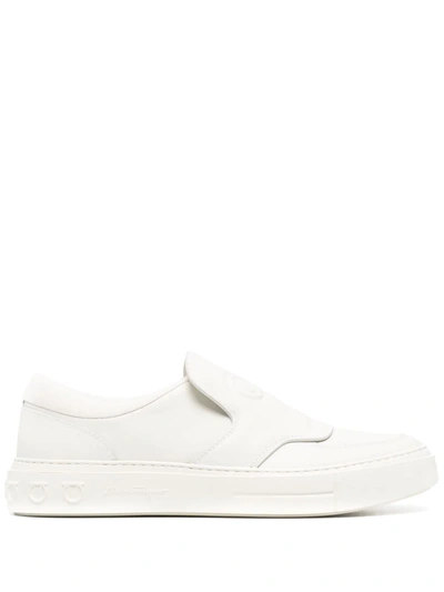 Ferragamo Gancini-print Slip-on Sneakers In White