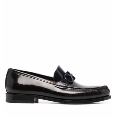 Ferragamo Moccasin With Gancini Ornament In Black