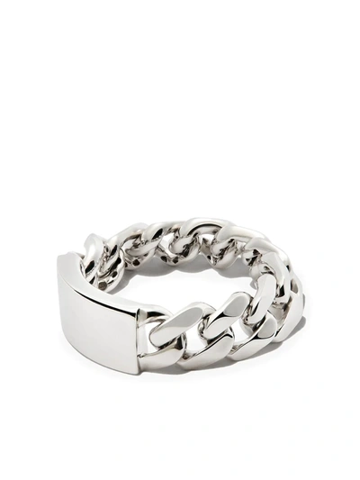 Shay 18kt White Gold Id Flat Link Ring In Silver