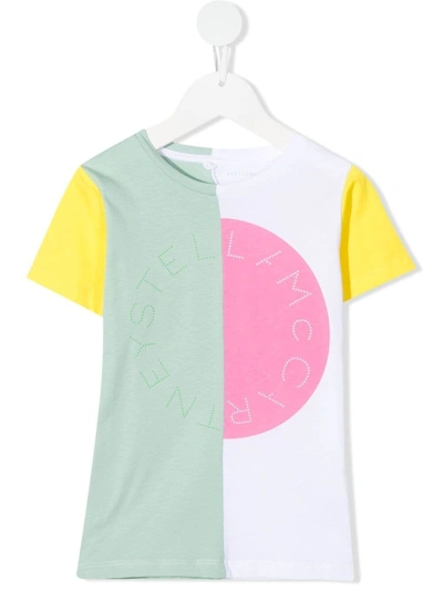 Stella Mccartney Kids' Color Bock T-shirt With Disco Logo In Multicolour