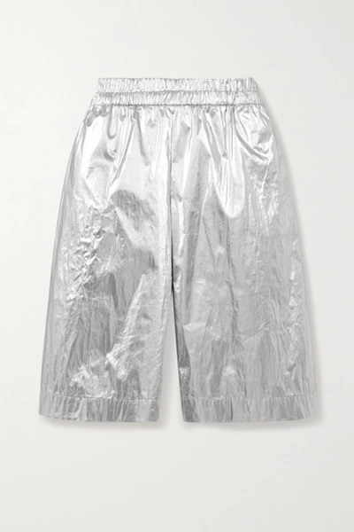 Dries Van Noten Metallic Faux-leather Shorts In Silver