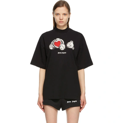Palm Angels Black & White Bear In Love Loose T-shirt In Black Whit