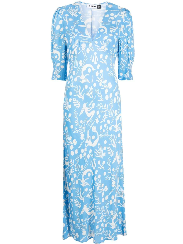 Rixo London Zadie Printed Crepe Midi Dress In Azure | ModeSens