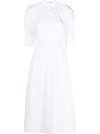 Anna Quan Aurora Shirred Cotton-poplin Midi Shirt Dress In White