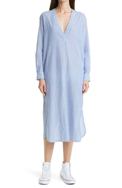 Nili Lotan Raven Striped Cotton-voile Midi Dress In Blue/white Stripe