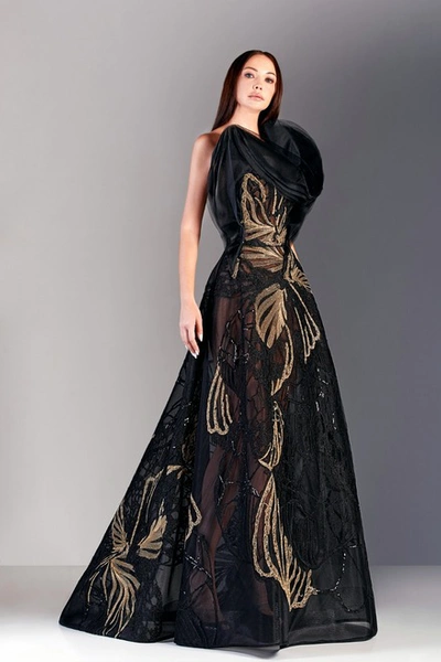 Edward Arsouni Lace Embroidered Sleeveless Gown