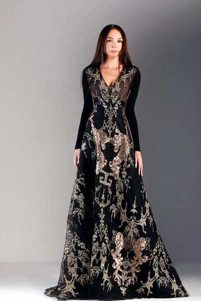 Edward Arsouni Lace Long Sleeve Gown