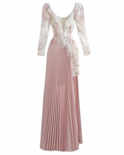 Gemy Maalouf Asymmetrical Lace Gown In Pink