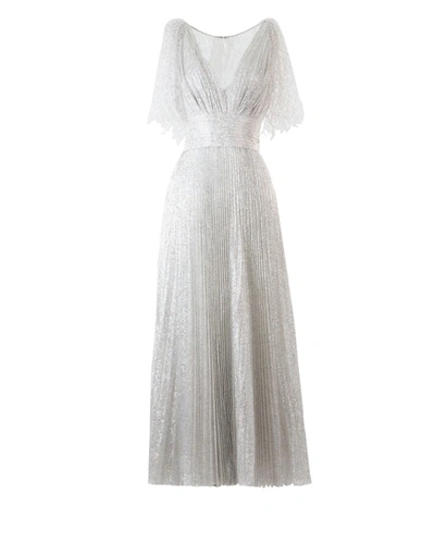 Gemy Maalouf Fishnet Cape-like Pleated Dress In White