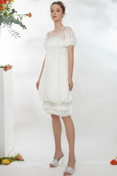 Gemy Maalouf Full Voluminous 3d Laser-cut Dress In White