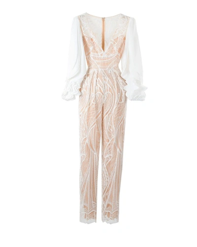 Gemy Maalouf Jumpsuit With Laser-cut Sleeves In Neutrals