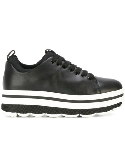 Prada Leather Lace-up Platform Sneaker In Black