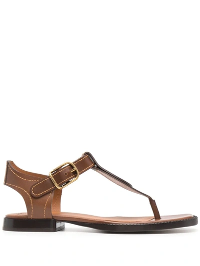 Chloé Gaile Topstitched Leather Sandals In Brown