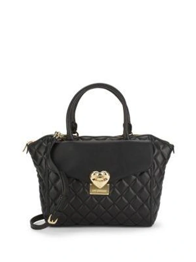 Love Moschino Quilted Faux Leather Satchel In Black