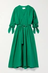 3.1 Phillip Lim / フィリップ リム Tie-detailed Belted Cotton-blend Midi Dress In Green