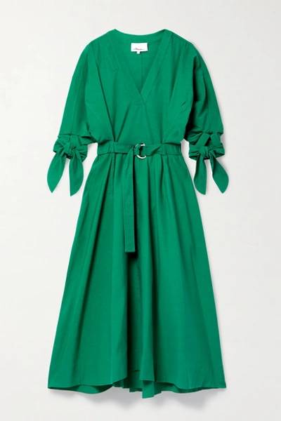 3.1 Phillip Lim / フィリップ リム Tie-detailed Belted Cotton-blend Midi Dress In Green