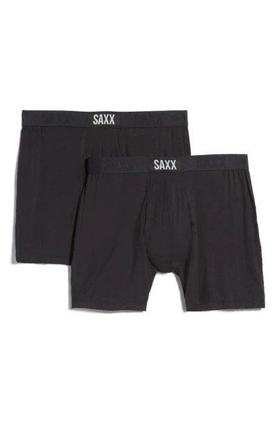 Saxx Ultra Super Soft 2-pack Relaxed Fit Boxer Briefs In Black/ Black