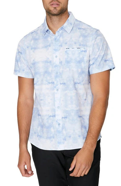 7 Diamonds Salt Water Slim Fit Short Sleeve Stretch Button-up Shirt In Light Blue