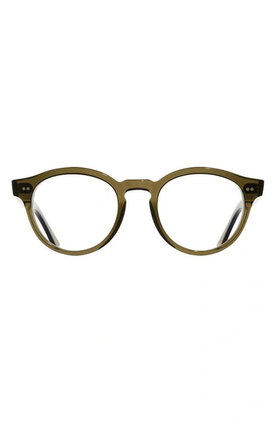 Cutler And Gross 51mm Round Blue Light Blocking Glasses In Olive/ Blue Light