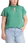 1.state Keyhole Flutter Sleeve Blouse In Fresh Grass