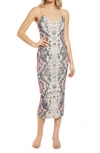 Afrm Amina Sleeveless Midi Dress In Pink Placement Snake