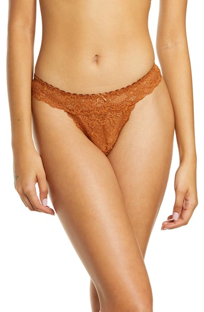 Love, Vera Floral Lace Thong In Butter Toffee