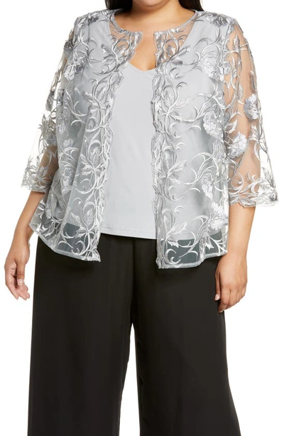 Alex Evenings Embroidered Twinset In Dove